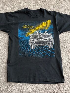 Vintage 1988 M1 Abrams Tank Tee Black Military Graphic Single Stitch Large 21x26